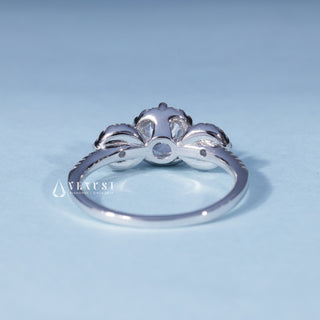 1.0CT Round Moissanite Diamond Halo Three Stone Engagement Rings