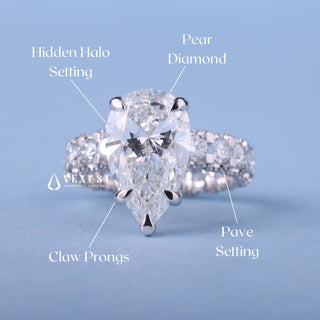 2.0CT Pear Moissanite Diamond Hidden Halo Pave Engagement Ring