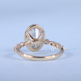 2.0CT Bezel Set Oval Moissanite Diamond Pave Engagement Ring