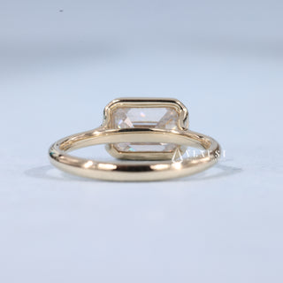 1.50CT Bezel Set Emerald Moissanite Diamond East West Split Shank Engagement Ring