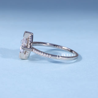 1.0CT Round Moissanite Diamond Halo Pave Engagement Ring