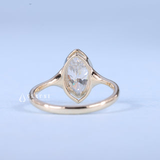 1.0CT Bezel Set Marquise Cut Moissanite Diamond Solitaire Engagement Ring
