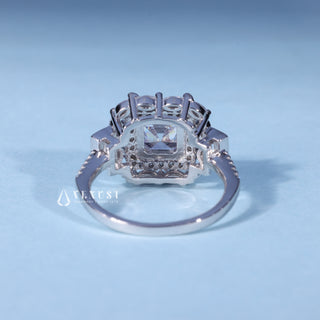 1.0CT Asscher Cut Moissanite Diamond Halo Cluster Engagement Ring