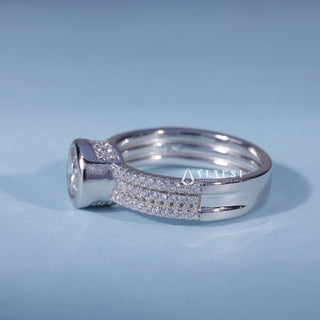 0.50CT Bezel Set Round Moissanite Diamond Three Row Pave Engagement Ring