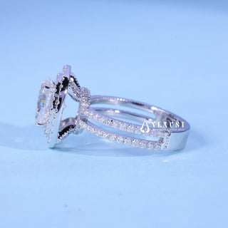 1.50CT Oval Moissanite Diamond Double Halo Two Row Pave Engagement Ring