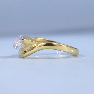 1.0CT East West Marquise Moissanite Diamond Curved Unique Engagement Rings