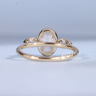 1.50CT Bezel Set Oval Moissanite Diamond Three Stone Engagement Rings