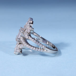 0.70CT Baguette And Round Moissanite Diamond Cluster Engagement Ring