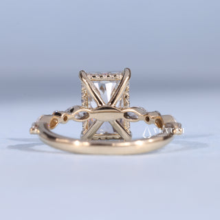 2.50CT Radiant Cut Moissanite Diamond Hidden Halo Bar Pave Engagement Ring
