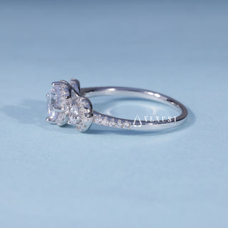 1.0CT Round Moissanite Diamond Halo Three Stone Engagement Rings