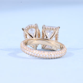 1.0CT Emerald & Pear Moissanite Diamond Hidden Halo Toi Et Moi Engagement Ring