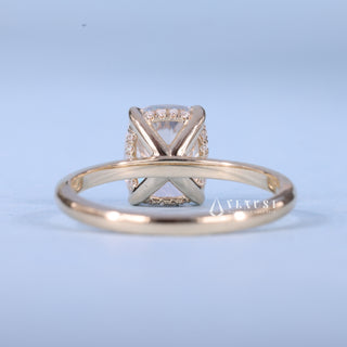 1.0CT Elongated Cushion Cut Moissanite Diamond Hidden Halo Solitaire Engagement Ring