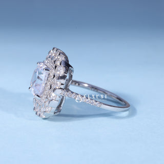 1.50CT Asscher Cut Moissanite Diamond Halo Cathedral Engagement Ring