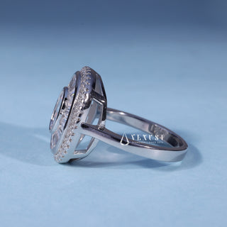 1.0CT Bezel Set Oval Cut Moissanite Diamond Halo Engagement Ring