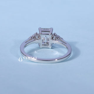 1.50CT Emerald Cut Moissanite Diamond Cluster Three Stone Engagement Rings