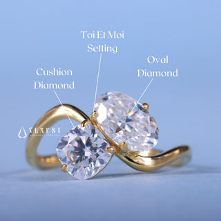 1.0CT Oval & 0.70CT Cushion Moissanite Diamond Toi Et Moi Unique Engagement Rings