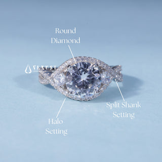 1.50CT Round Cut Moissanite Diamond Halo Split Shank Engagement Ring