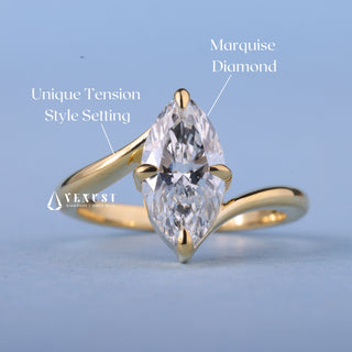 1.0CT Marquise Moissanite Diamond By Pass Engagement Ring