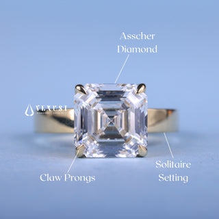 2.0CT Asscher Cut Moissanite Diamond Solitaire Timeless Engagement Ring