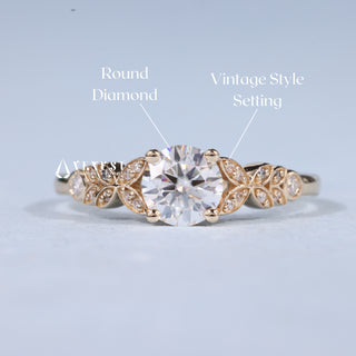 1.0CT Round Cut Moissanite Diamond Vintage Style Engagement Rings