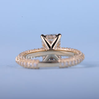 2.0CT Radiant Cut Moissanite Diamond Hidden Halo Three Side Pave Engagement Ring