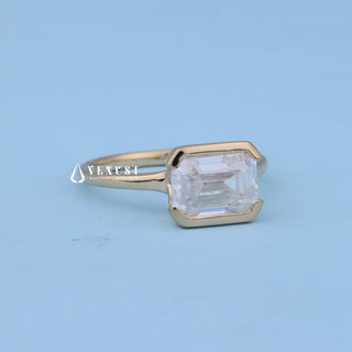 1.50CT East West Bezel Set Emerald Moissanite Diamond Engagement Ring
