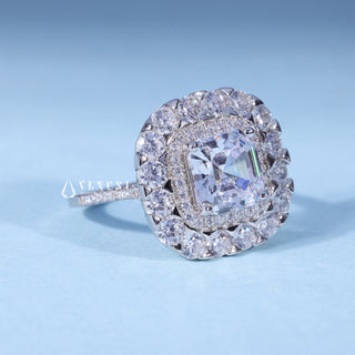 1.50CT Asscher Cut Moissanite Diamond Halo Cathedral Engagement Ring