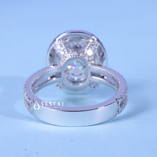1.50CT Oval Moissanite Diamond Double Halo Two Row Pave Engagement Ring