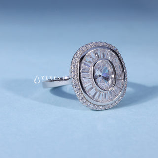 1.0CT Bezel Set Oval Cut Moissanite Diamond Halo Engagement Ring