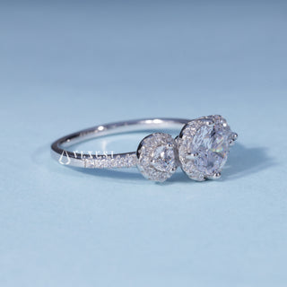 1.0CT Round Moissanite Diamond Halo Three Stone Engagement Rings