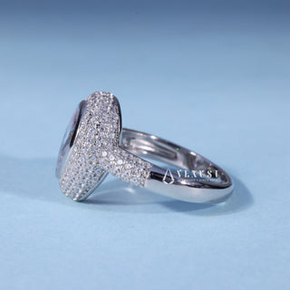 1.0CT Bezel Set Pear Moissanite Diamond Halo Pave Engagement Ring