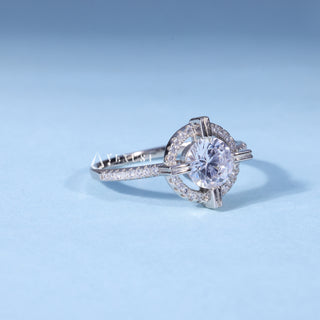 1.0CT Round Moissanite Diamond Halo Pave Engagement Ring