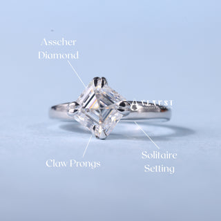 1.0CT Asscher Cut Moissanite Diamond Solitaire Engagement Ring