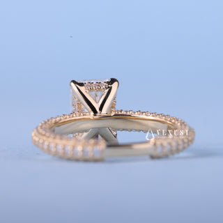 2.0CT Radiant Cut Moissanite Diamond Hidden Halo Three Side Pave Engagement Ring