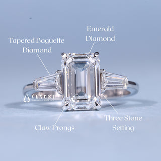 2.0CT Emerald Cut Moissanite Diamond Three Stone Engagement Rings