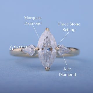 1.0CT Marquise Moissanite Diamond Three Stone Engagement Rings