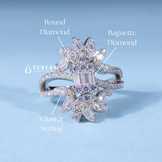 0.70CT Baguette And Round Moissanite Diamond Cluster Engagement Ring