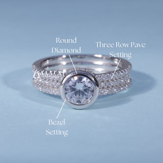 0.50CT Bezel Set Round Moissanite Diamond Three Row Pave Engagement Ring