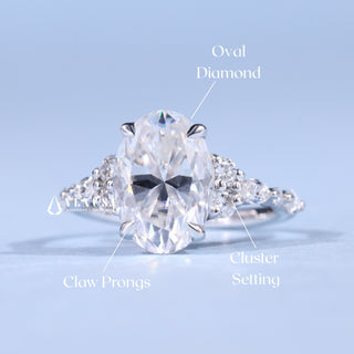 2.0CT Oval Cut Moissanite Diamond Cluster Timeless Engagement Rings