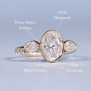 1.50CT Bezel Set Oval Moissanite Diamond Three Stone Engagement Rings