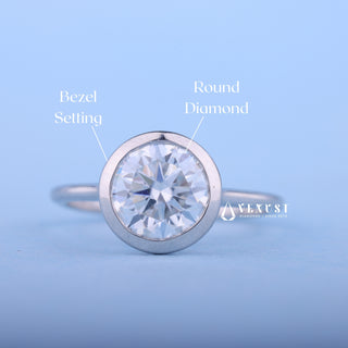1.0CT Bezel Set Round Moissanite Diamond Solitaire Engagement Ring