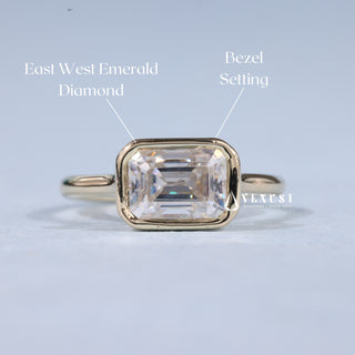 1.50CT Bezel Set Emerald Moissanite Diamond East West Split Shank Engagement Ring