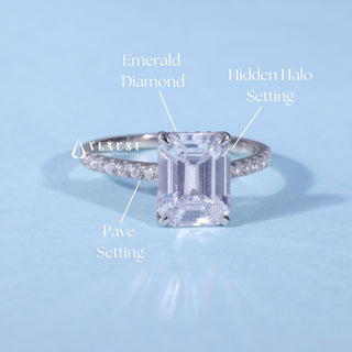 1.50CT Emerald Cut Moissanite Diamond Hidden Halo Pave Engagement Ring