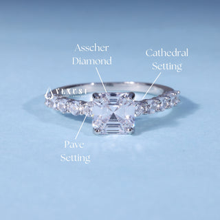 1.0CT Asscher Cut Moissanite Diamond Pave Engagement Ring