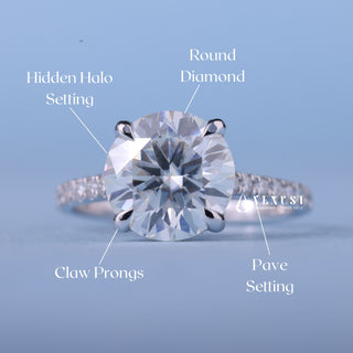 1.50CT Round Cut Moissanite Diamond Hidden Halo Pave Engagement Ring