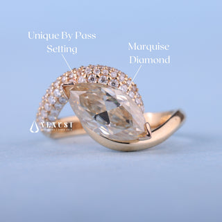0.50CT Marquise Moissanite Diamond Curved Unique Engagement Rings