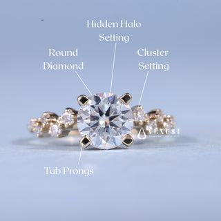 1.0CT Round Cut Moissanite Diamond Cluster Engagement Ring