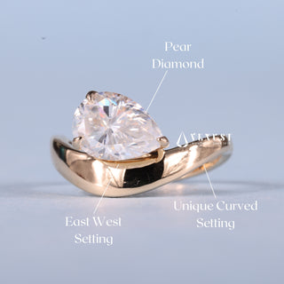 1.50CT East West Pear Moissanite Diamond Unique Engagement Ring
