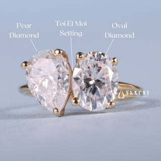 1.0CT Pear & Oval Moissanite Diamond Unique Toi Et Moi Engagement Ring