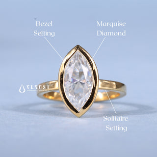 1.0CT Bezel Set Marquise Cut Moissanite Diamond Solitaire Engagement Ring